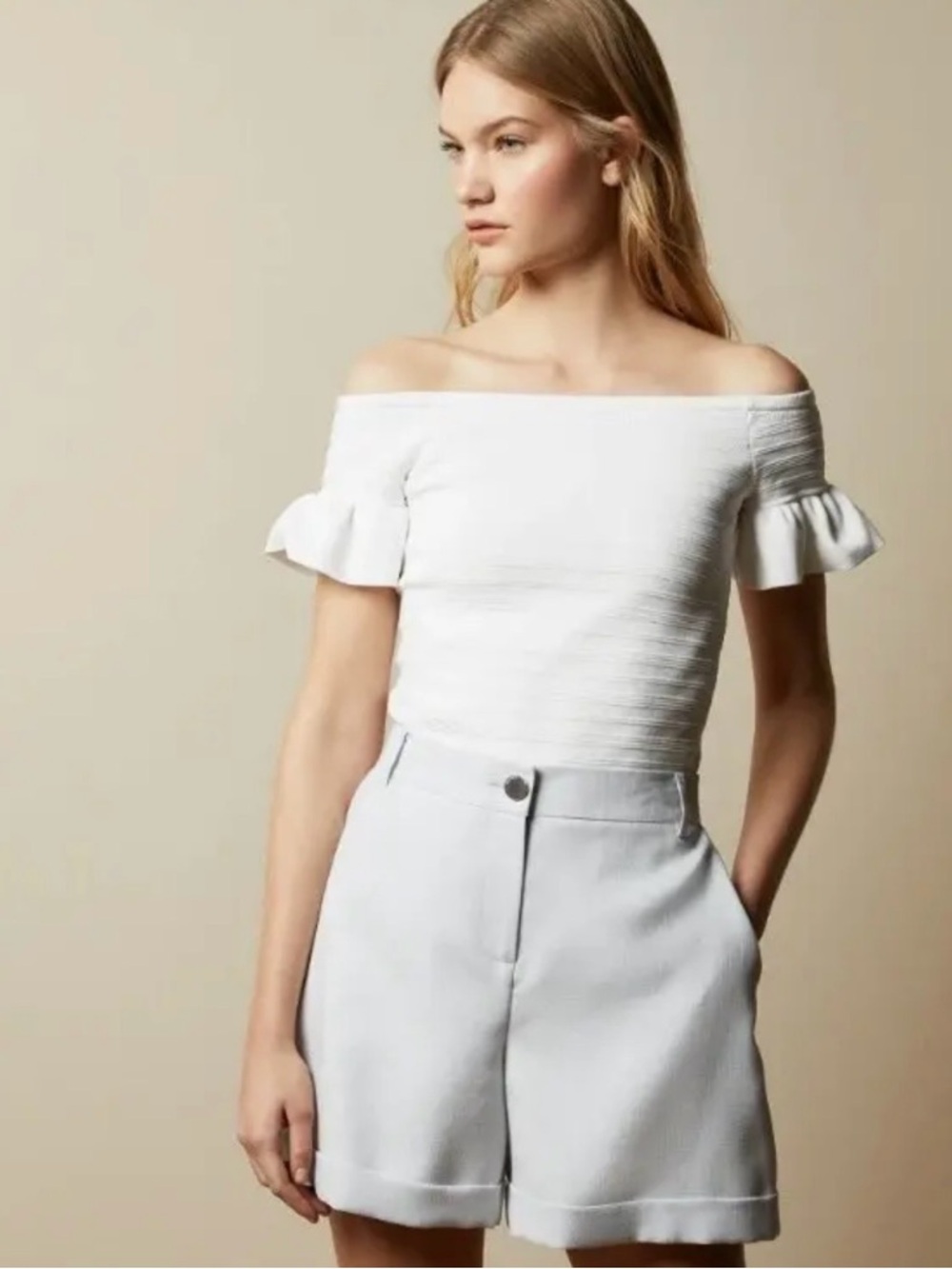 Ted Baker Textured White Ribbed Top - Picture 1 of 8